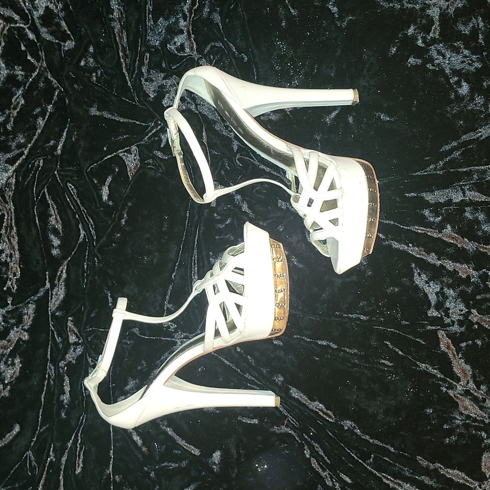 Bebe Angelina white platform stilettos